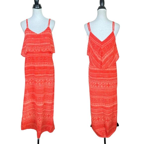 Sanctuary NWT Orange Tribal Print Chiffon Sleeveless Side Slit Midi Maxi Dress - Picture 1 of 6